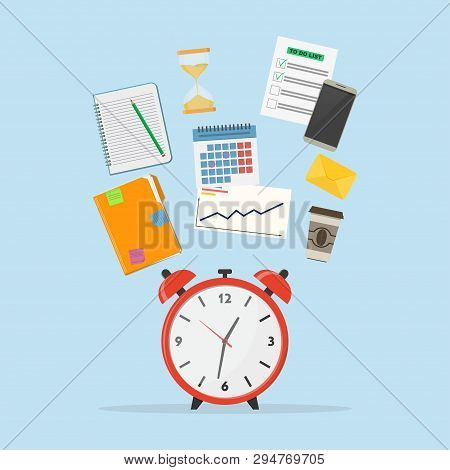 Time Management Icon. Concept Planning, Time Organization Of Working Day. A Set Of Elements For Info