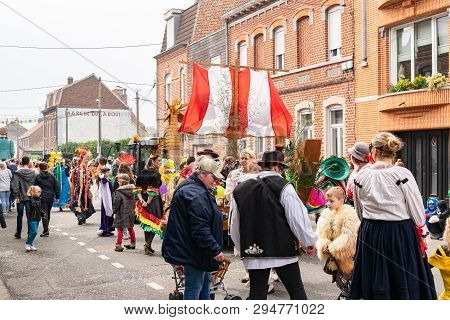 Wattrelos,france-april 07,2019:  Carnival,festival And People In Wattrelos In The North Of France.ca