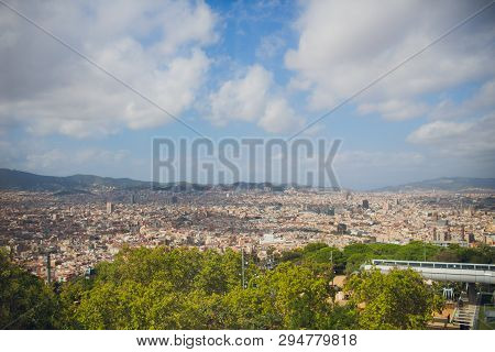 View Of The City Of Barcelona From Afar. Spain.