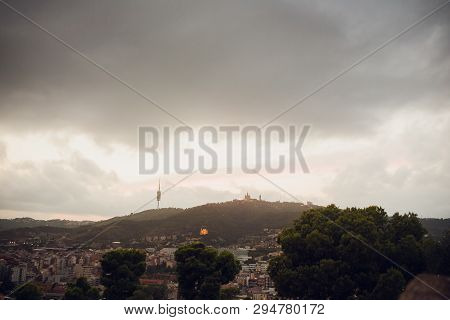 View Of The City Of Barcelona From Afar. Spain.