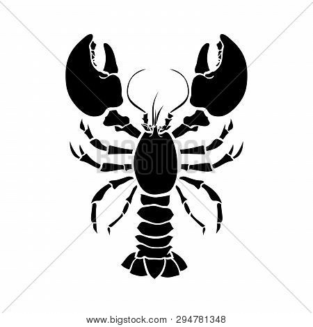 Lobster, Crustacean Silhouette Vector Drawing. Crayfish Hand Drawn Illustration. Seafood Restaurant 