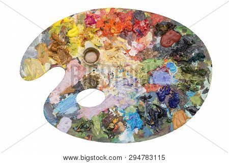 Art Palette With Acrylic Paints On An Isolated Background