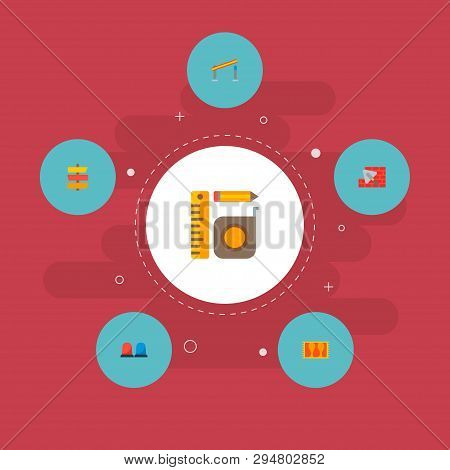 Set Of Construction Icons Flat Style Symbols With Construction Sign, Brick Laying, Open Barrier And 