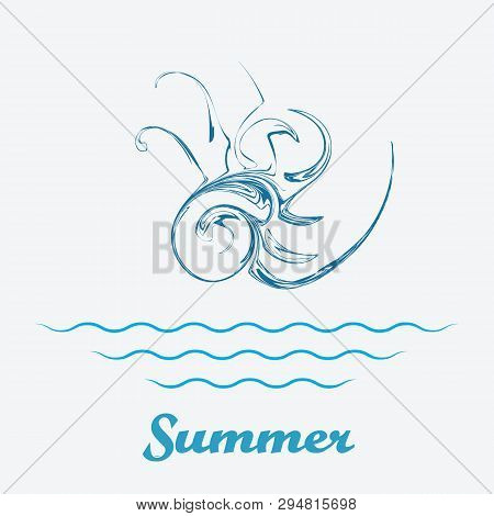 Blue Sea Shells Icon With The Inscription Summer, Rapan, Vector Illustration.