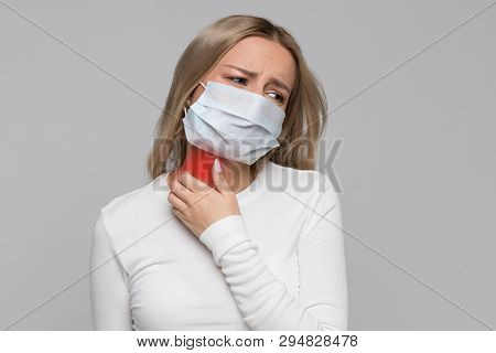 Allergy, Irritation, Bloom Concept/studio Portrait Of Unhealthy Caucasian Woman In Medical Mask Scra