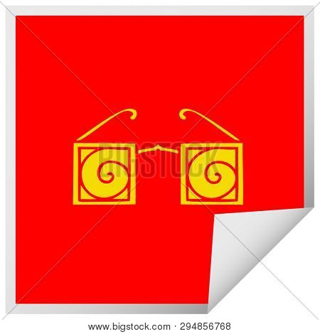square peeling sticker cartoon of a hypno glasses