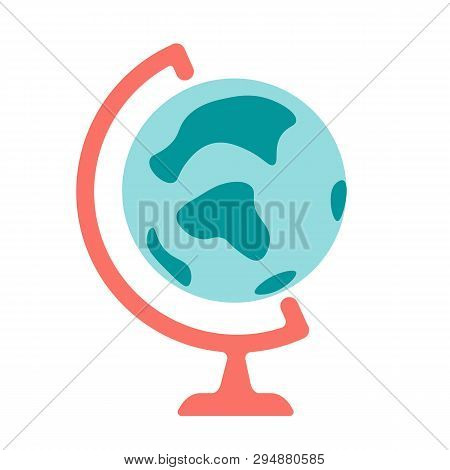 School Table Globe Icon In Flat Style. Colorful Shiny Vector Illustration. Education And World Conce