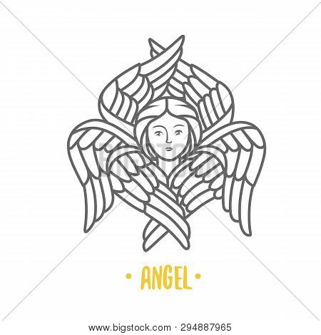 Angel God. Vector Illustration. Black And White Vector Objects