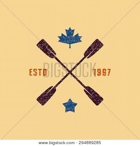 Stock Vector Emblem For T-shirt. Graphic Design On The Theme Of Camping, Rafting, Tourism And Active