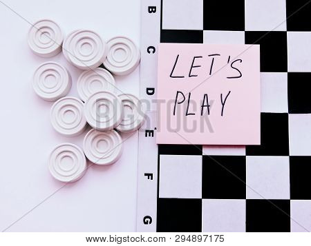 Checkerboard With Checkers. Business Strategy Competition, Strategic Planning For Winning Success. H
