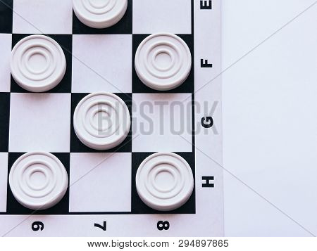 Checkerboard With Checkers. Business Strategy Competition, Strategic Planning For Winning Success. H