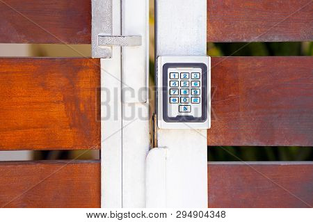 Secure Password On Keyboard For Opening Home House Door. Password Code Security Keypad System Protec