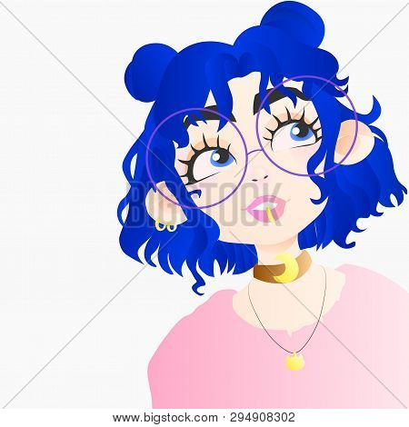 Beautiful And Stylish Girl In A Purple Gless