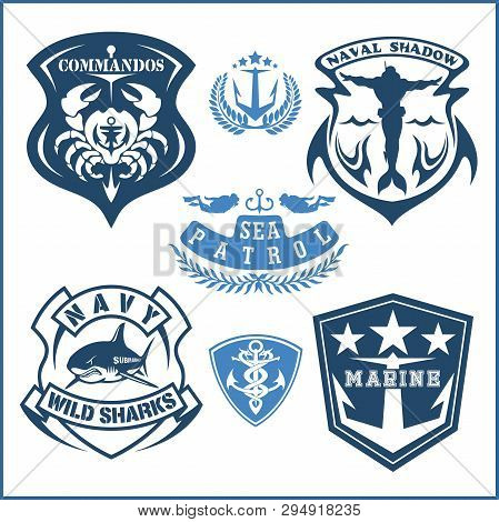 Set Of Scuba Diving Club And Diving School Design. Vector Illustration Isolated On White.