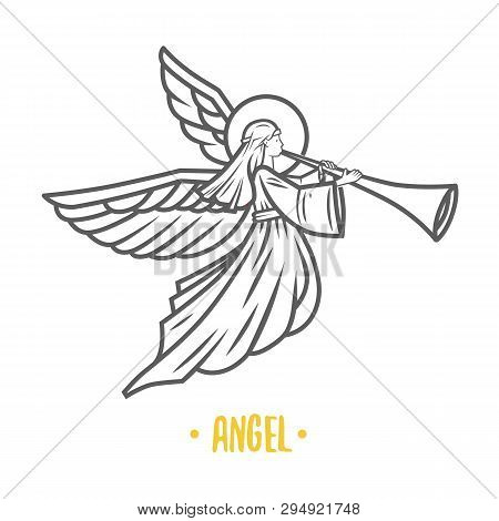 Angel God. Vector Illustration. Black And White Vector Objects