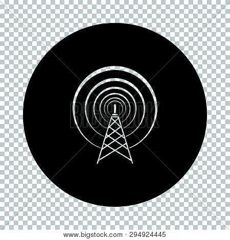 Radio Antenna Icon. Subtract Stencil Design On Tranparency Grid. Vector Illustration.