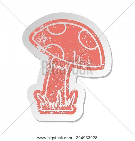 distressed old cartoon sticker of a toad stool