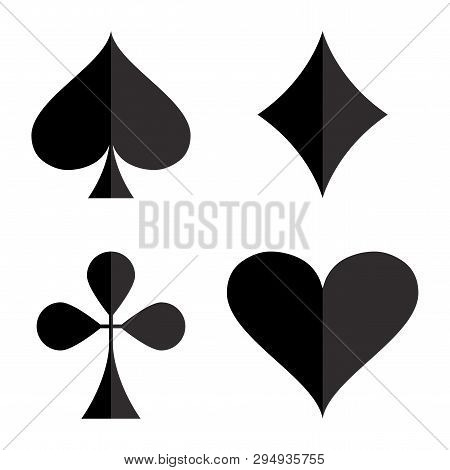 Casino Gambling Theme. Set Of Playing Card Suits. Poker Card Suits - Heart, Club, Spade And Diamond.