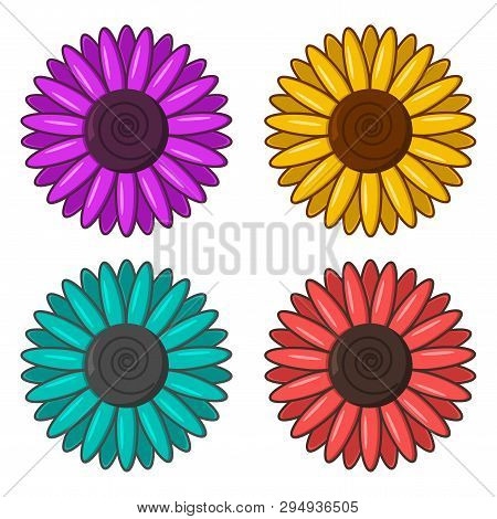 Set Of Colorful Flowers Isolated On White Background. Vector Illustration