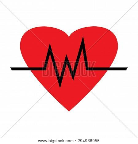 Set Of Heartbeat Icons. Red Heart With Beat Pulse. Medical Symbol. Vector Illustration