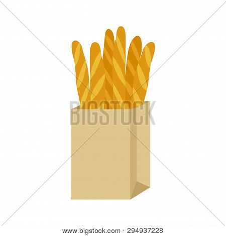 Baguette Bread In Paper Package. Vector Illustration