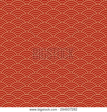 Red Chinese Seamless Pattern, Oriental Background. Vector Illustration