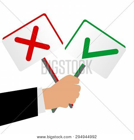 Businessman Holding A Board For Approval And Non-approval.  Symbol For Accept And Decline. Full Of C
