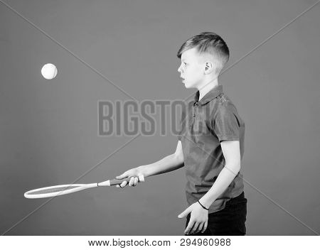Happy Child Practice Tennis. Little Boy Practice. Fitness Diet Brings Health And Energy. Gym Practic