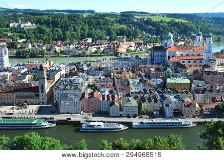 Passau, Bavaria, Germany - June 08, 2014: The Aerial View Of The Historical Center Of Passau