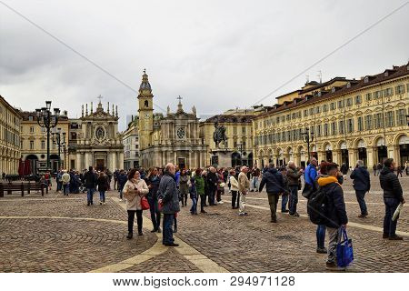 Turin, Piedmont, Italy. April 2019. Piazza San Carlo