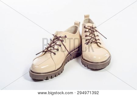 Womens Flat Photo Black Shoes Isolated On White Background