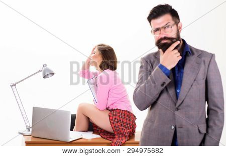 Sexy Lady Office Worker. Sexy Personal Secretary. Full Of Desire. Having Crush At Work Boost Sexual 
