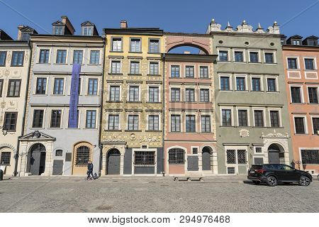 Warsaw, Poland. April, 2019.   A View Of Rynek Starego Square.