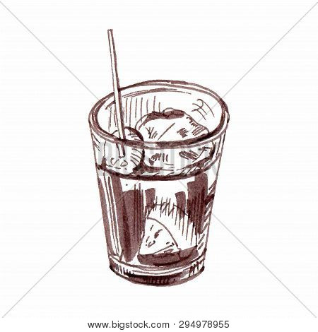 Vermouth, Traditional Spanish Appetizer. Hand Drawn Vector Illustration. Sketch Drawing, Ink Brushpe