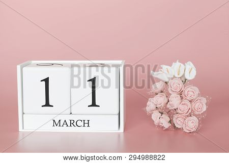 March 11th. Day 11 Of Month. Calendar Cube On Modern Pink Background, Concept Of Bussines And An Imp