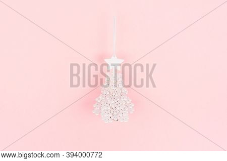Christmas Festive Background With White Carved Wood Decoration - Christmas Tree On Pink Backdrop, Fl