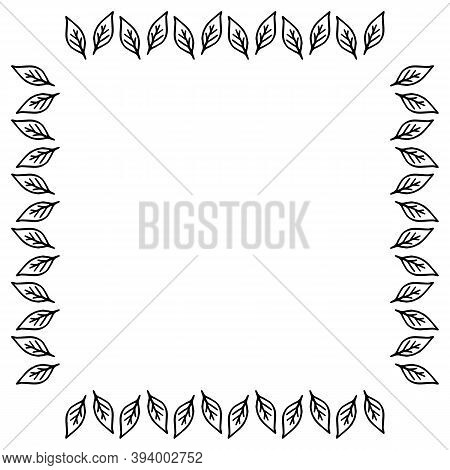 Square Frame With Creative Cute Leaves. Vector Image.