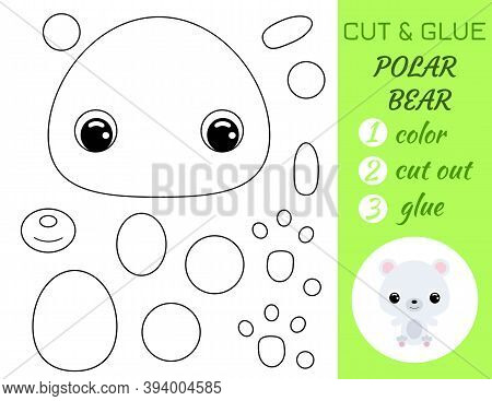 Simple Educational Game Coloring Page Cut And Glue Sitting Baby Polar Bear For Kids. Educational Pap