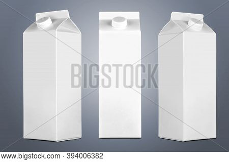 Three Kind Of View On A Blank Liquid Brick Packaging. Clipping Path