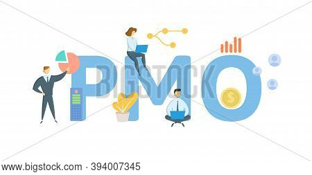 Pmo, Program Management Office. Concept With Keywords, People And Icons. Flat Vector Illustration. I