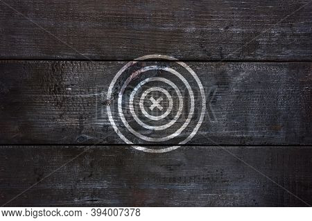 Black Wooden Board With Painted White Round Target, Target. Dart Board