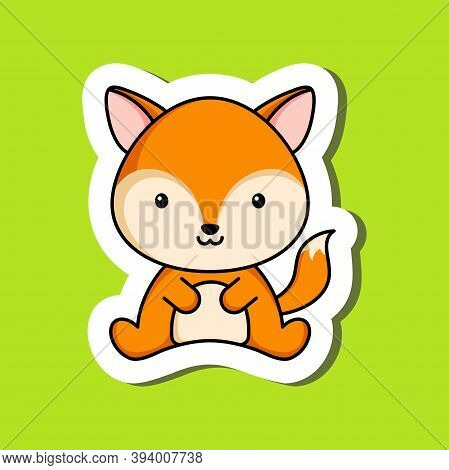 Cute Cartoon Sticker Little Fox Logo Template. Mascot Animal Character Design Of Album, Scrapbook, G