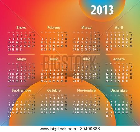 Farverige kalender For 2013 år på spansk