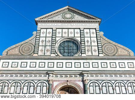 Florence, Italy - February 13, 2019: Basilica Of Santa Maria Novella, Detail Of The Facade