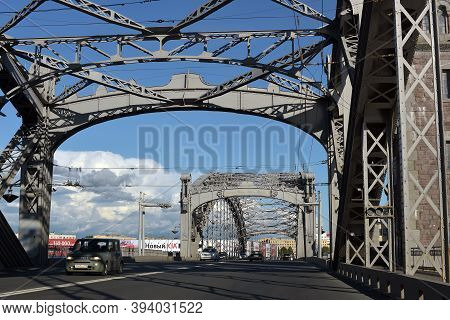 Russia, St. Petersburg, 24,09,2016 Bolsheokhtinsky Bridge, Also Called The Peter The Great Bridge