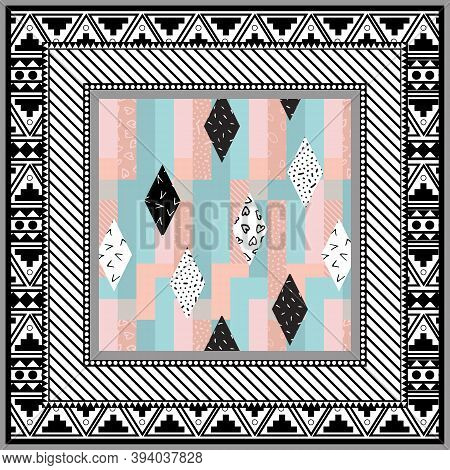 Abstract Scarf Design Pattern-vector Illustration. Hijab Pattern In The Frame Of A Square. Headscarf