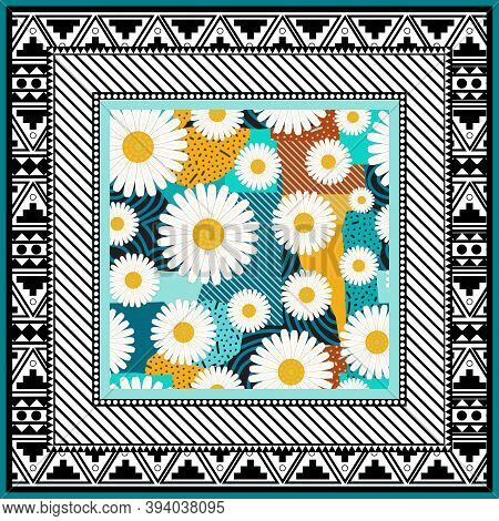 Color Abstract Ornament Floral. Fashion Flower Scarf Pattern-vector Illustration. Headscarf Scarf Hi