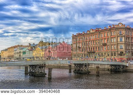 St. Petersburg, Russia 19,08,2017 Gorstkin Bridge Across The Fontanka River Is Only A Pedestrian Bri
