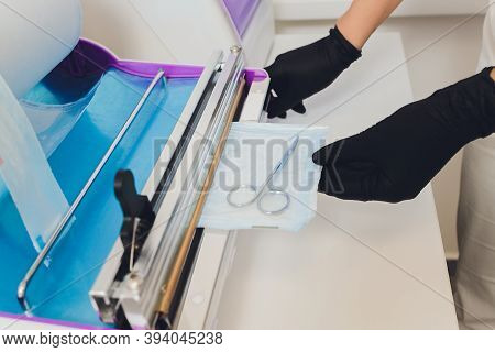 Disinfection Of A Dental Instrument. Ultrasound Sterilization Of A Medical Instrument. Disinfection 