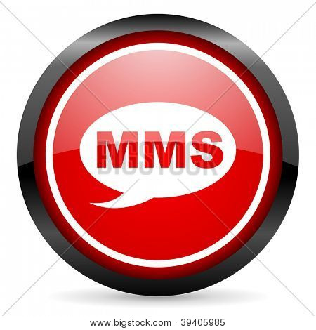 mms รอบไอคอนมันสีแดงบนพื้นหลังสีขาว
